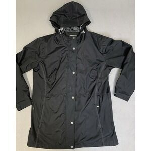 White Sierra Jacket Men's Size X-Large Black Hooded Rain Coat Full Zip/Snap